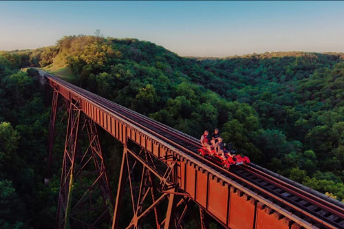 Aerial photo of railroad attraction in Boone Iowa